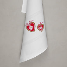 Load image into Gallery viewer, Geschirrtuch 2 Herzen mit Edelweiß, weiß