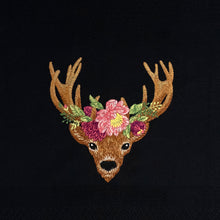 Lade das Bild in den Galerie-Viewer, Geschirrtuch Hirsch mit Blumen, schwarz