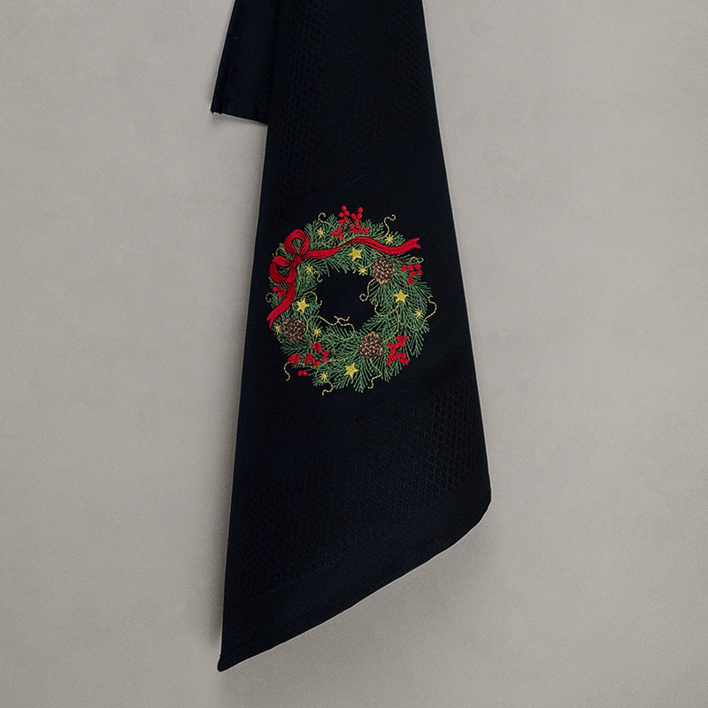 Geschirrtuch Adventskranz, schwarz