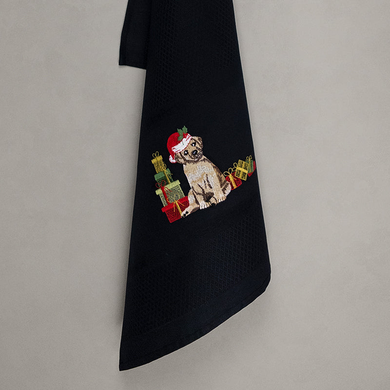 Geschirrtuch Weihnachtshund, schwarz