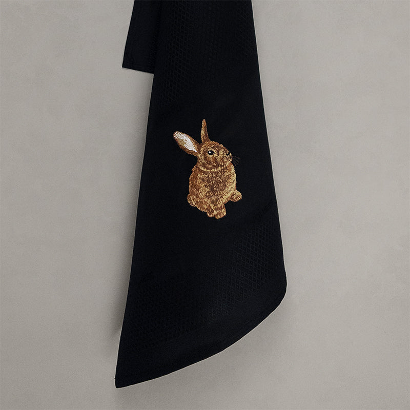 Rabbit tea towel, black