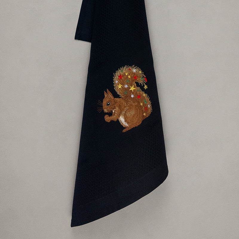 Geschirrtuch Weihnachtseichhörnchen, schwarz