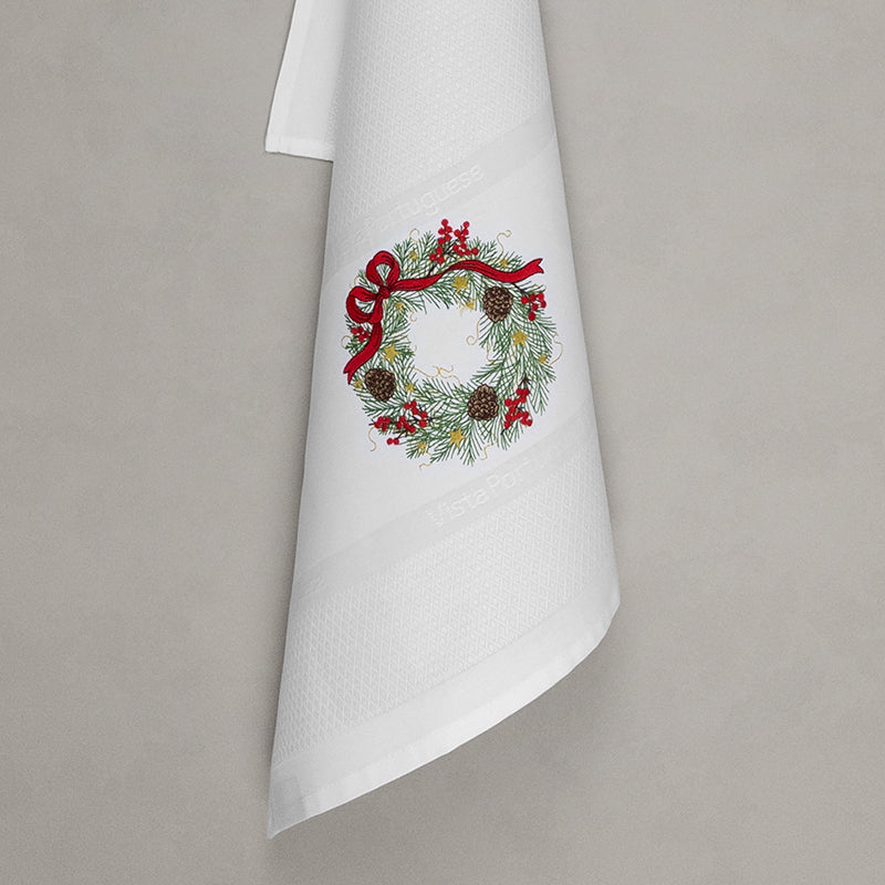 Geschirrtuch Adventskranz, weiß