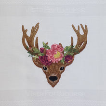 Lade das Bild in den Galerie-Viewer, Geschirrtuch Hirsch mit Blumen, weiß
