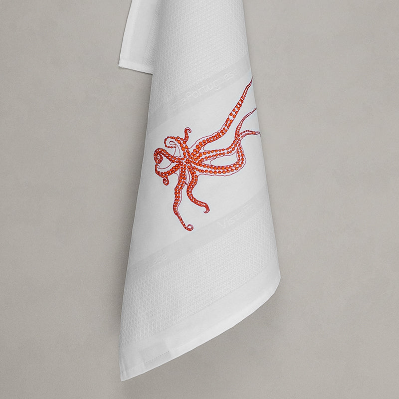 Octopus tea towel, white