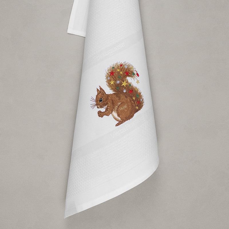 Geschirrtuch Weihnachtseichhörnchen, weiß