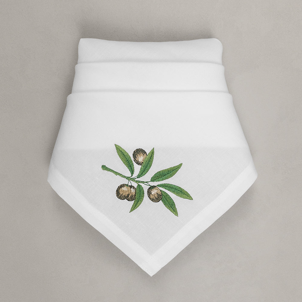 Serviette Olive, weiß